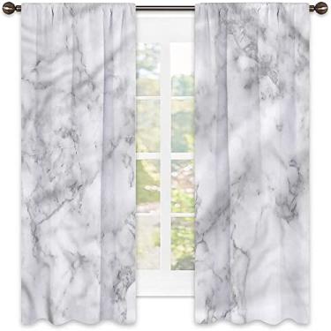 Imagem de Cortinas blecaute de mármore para quarto - Cortinas escurecidas com isolamento térmico para sala de estar, L 132 x C 150 cm