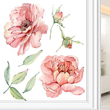 Imagem de Película de janela de privacidade de flores, textura de estilo floral, filme de vidro para sala de estar e escritório em casa, L90 x C 190 cm