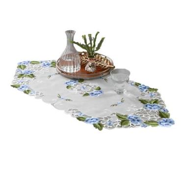 Imagem de Caminho de Mesa Bordado Atenas Floral Azul 40x220cm Jolitex