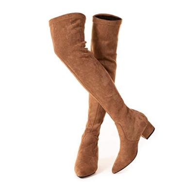 Imagem de N.N.G Botas femininas acima do joelho, cano alto, de camurça, cano baixo, acima do plano, longo, OTK, melhor conforto de outono, bico fino, Marrom, 5 cm (2"), 6.5