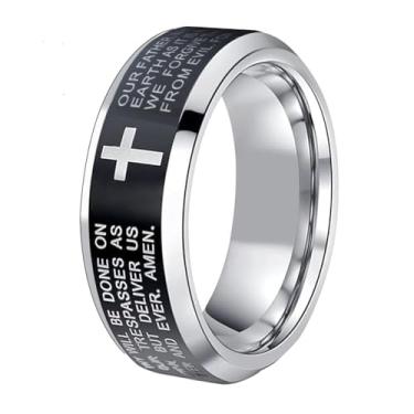 Imagem de CLOUD DANCER Aliança de casamento de tungstênio de 8 mm para homens e mulheres - Gravada Nossa Oração Pai e Cruz - Anéis de Casamento Cristão para Ele Ela - Versículo da Bíblia Anéis Religiosos