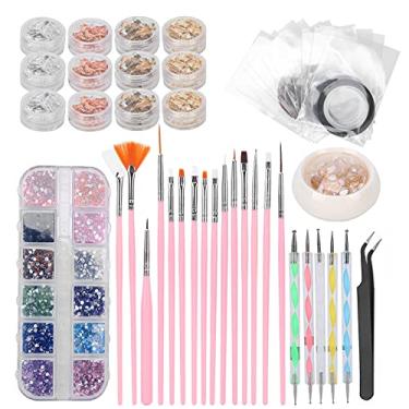 Imagem de Sluffs Nail Art Tool Set DIY Nail Brush Dotting Pen Rhinestones Decoração Tin Foil Paper Kit Nail Art Tool Sea t, Nail Brush
