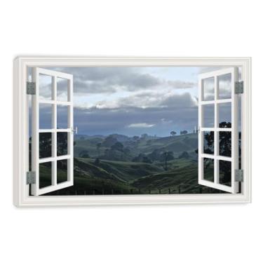 Imagem de LKXGRRSFG Distribuição irregular de árvores Impressão em tela de cena natural de janela sintética - Arte de paisagem realista para decoração de parede de casa 23 x 75 cm