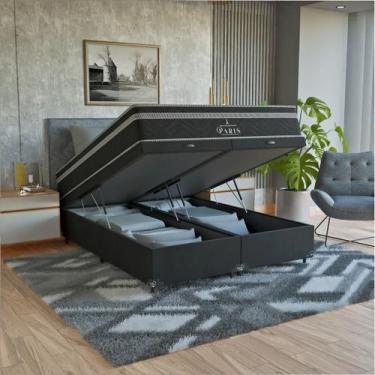 Imagem de Cama Box Baú Queen Preto + Colchão Paris Molas Ensacadas - eShop casa