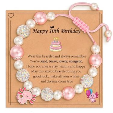 Imagem de VULETO Presentes de aniversário de feliz 1 a 8 anos para meninas e crianças, pulseira de axolote com pingente kawaii ajustável para filha, neta, sobrinha, One Size, Sem Pedra Preciosa