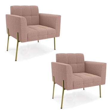 Imagem de Poltrona Sala Estar Pé Ferro Dourado Kit 2 Elisa Bouclê D03 - D?rossi Cor Rose