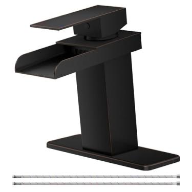 Imagem de BATHLAVISH Torneira de banheiro de bronze polido a óleo para pia 1 buraco cachoeira antiga lubrificada com alça única lavatório de pia comercial para deck com linha de suprimento