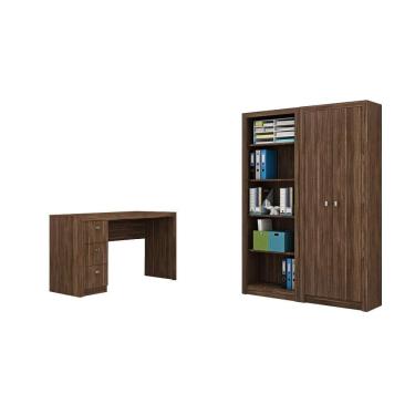Imagem de Escritório com Mesa para Computador e 2 Estantes Nogal - FdECOR