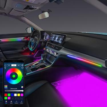 Imagem de QAUBEN Kit de iluminação ambiente automotiva Digital RGB Rainbow, barra de luz de 1,1 mm atualização inovadora, duas partições controle por aplicativo + botão de chave 16,7 milhões cores sinc música