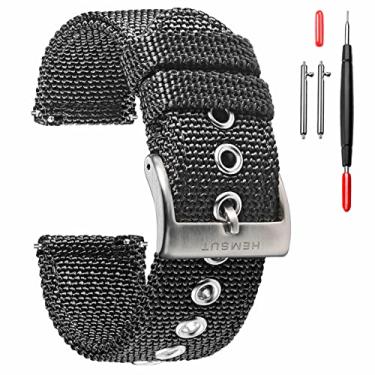 Imagem de torbollo Pulseira de relógio masculina trançada de nylon, pulseira de relógio clássica de 18 mm, 20 mm, 22 mm, 24 mm, liberação rápida, resistente, pulseira de reposição para mulheres, Preto, 18MM