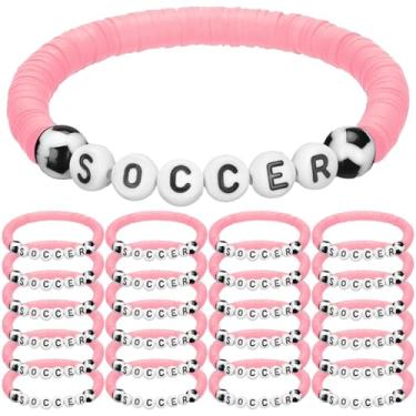 Imagem de Trnayi 24 pulseiras de futebol, pulseiras empilháveis com contas de barro, lembrancinhas de festa de futebol, bola de contas ajustável, joias esportivas, presentes para adolescentes e adultos, 7