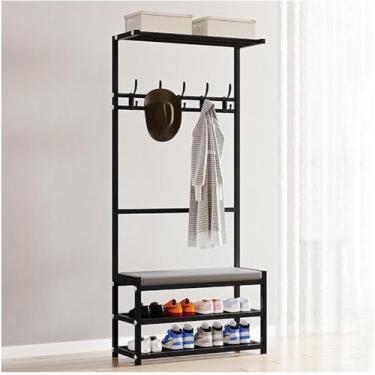 Imagem de Banco De Entrada Com Cabideiro, Árvore De Hall 4 Em 1 Com Banco De Armazenamento De Almofada Macia, Cabideiro E Cabideiro Independente, Organizador De Casa Multifuncional, Black, 60x26x160CM