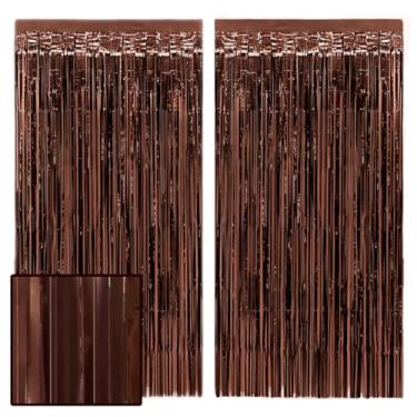 Imagem de xo, Fetti Cortina de festa marrom - Conjunto de 2 | Franja Espresso Martini, decorações de despedida de solteira, linda cabine de fotos de aniversário, pano de fundo de festa, suprimentos de