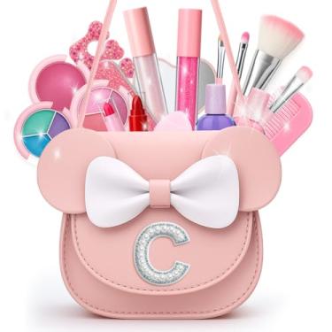 Imagem de Vodolo Maquiagem não tóxica para meninas, conjuntos de maquiagem reais seguros para meninas de 3 a 8 anos com bolsa inicial C, kit de maquiagem para meninas, cestas de Páscoa, ideias de presente de