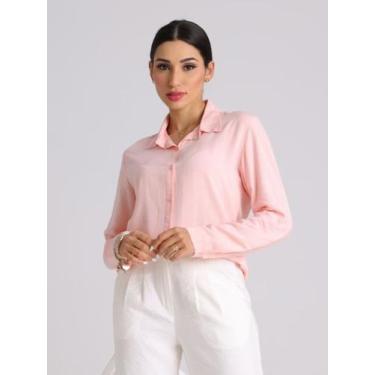 Imagem de Camisa Social Feminina Manga Longa Comprida - Rezes Moda, Rosa Bebe, M