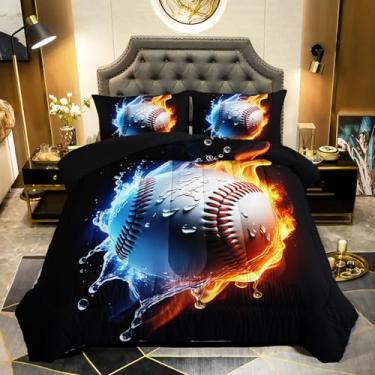 Imagem de QOOMO Jogo de cama solteiro com estampa esportiva de 3 peças, fogo e água para adolescentes, meninos e meninas, com 2 fronhas, macio e leve