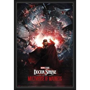 Imagem de BUY ART FOR LESS Pôster de arte emoldurado oficialmente licenciado Doutor Estranho - Multiverso - 61 x 91 cm - Moldura de madeira projetada resistente com vidro plexi - Pronto para pendurar
