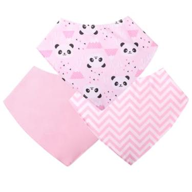 Imagem de Babador Bandana Para Bebê Kit com 3 Menina Panda Rosa