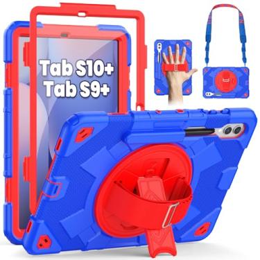 Imagem de SEYMAC Capa para Samsung Galaxy Tab S10+ Plus 12,4 polegadas 2024/ S9+ Plus 12,4 polegadas 2023, capa protetora resistente à prova de choque com protetor de tela, suporte giratório e alça de