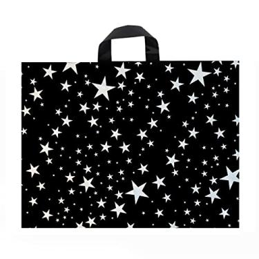 Imagem de InfinitePack Grande Prata Estrela Preta 50,8 cm x 38,1 cm (60 peças) Bolsa de agradecimento com alça de laço, bolsa boutique com reforço inferior de 7,6 cm e 3 mm de espessura, bolsa brilhante para supermercado, compras, negócios, roupas, feiras comerciais