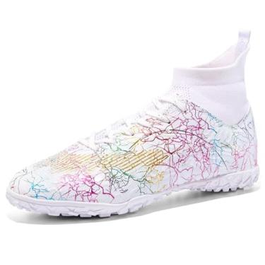 Imagem de changshen Chuteiras de futebol masculinas de gramado branco/preto/roxo/verde cano alto profissional jovem TF tênis de futebol unissex sapatos de hóquei, Branco, 9