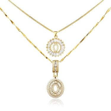 Imagem de MINDEKA Pacote com 2 colares femininos com inicial de zircônia cúbica banhada a ouro 14K, joias delicadas com inicial inicial para mulheres, colar com pingente de alfabeto A-Z personalizado, 18"+2