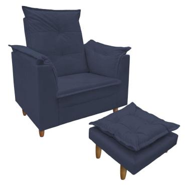Imagem de Poltrona De Amamentação Com Puff Isabella Luxo Isa Estofados Azul Marinho