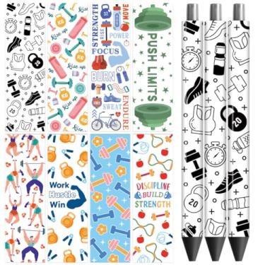 Imagem de Peacoblue Adesivo de transferência para caneta UV DTF Fitness - 48 peças à prova d'água com impressão HD UV DTF para caneta lápis personalizada faça você mesmo artesanato decorativo presentes para o