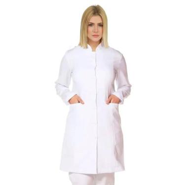 Imagem de Jaleco Feminino Gabardine Manga Longa Gola Padre - DEMORGAN, Branco, E