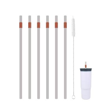 Imagem de KLOWOAH Canudos de substituição compatíveis com copo Owala de 680 g, com 1 pincel, pacote com 6 (cinza-laranja)