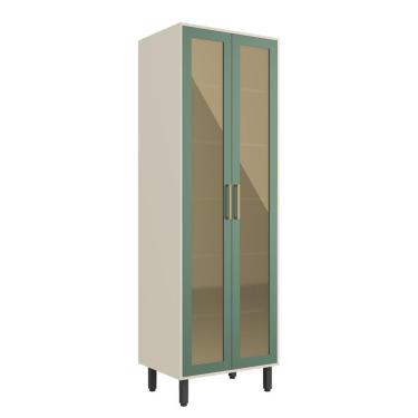 Imagem de Cristaleira Com 2 Portas De Vidro Verde Bossa Nova Bertolini Verde/areia