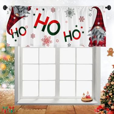Imagem de Cortinas de Natal de elfo de janela com design de flocos de neve - decoração de cozinha natalina vermelha e verde para decoração de casa sazonal, 128 x 45 cm