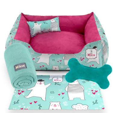 Imagem de Cama Pet Camurça + manta + Brinquedo Ossinho + Tapetinho Estampado 05 Peças - Ursos - Premium 1 (70x70 cm, Ursinho Carinho)