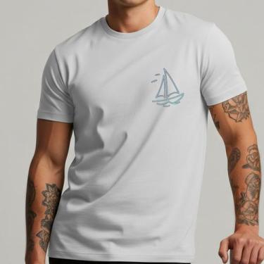 Imagem de Camiseta Masculina Barco Minimalista Estilo Náutico Casual 100% Algodã