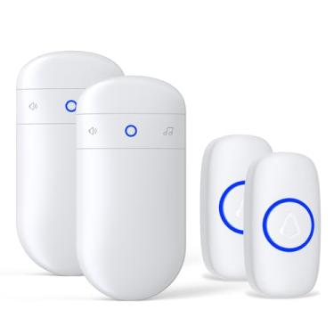 Imagem de SECRUI Campainha – Kits sem fio de campainha para porta da frente – Campainha operada por bateria com 52 sinos, 5 níveis de volume – Campainha à prova d'água (2 botões de pressão 2 receptores)