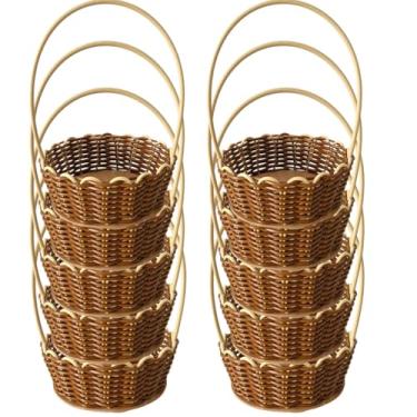 Imagem de Kit com 20 Cestinhas Redondas Decorativas com Acabamento em Fibra Sintética (MARROM COM BEGE)