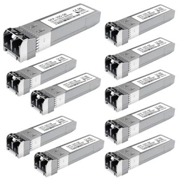Imagem de Pacote com 10 módulos 10GBase-SR SFP+, transceptor Ethernet LC multimodo, MMF de 10G 850 nm até 400 m, compatível com Cisco SFP-10G-SR, Meraki, Ubiquiti UF-MM-10G, Mikrotik, Netgear, TP-Link, Aruba e