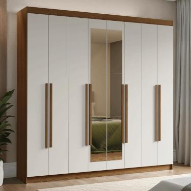 Imagem de Guarda-Roupa Casal 8 Portas Batentes com Espelho Rustic/Branco/Rustic Venus Madesa