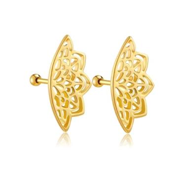 Imagem de Brincos de hélice boho para mulheres, gótico punk geométrico, mandala, flor de lótus, cartilagem oculta, piercing de hélice, brincos exclusivos, joia de presente, Medium, Cobre, Sem pedra preciosa