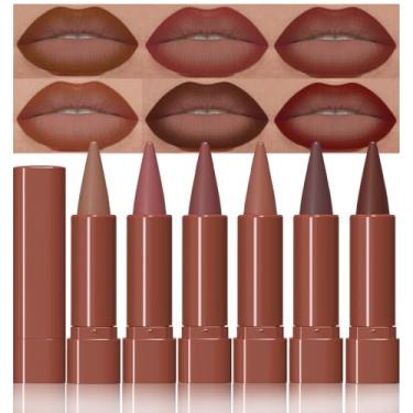 Imagem de BINGBRUSH Conjunto de delineador labial e batom gradiente 2 em 1, lápis labial fosco à prova d'água com ponta de cone, giz de cera à prova de manchas para contorno ombré impecável (6 peças-01#03#04#05