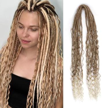 Imagem de Lounoke Extensões de dreadlock trançado Boho de 24 polegadas, 10 fios, extensões de dreads encaracolados sintéticos de marrom a loiro com trança em caixa, dreadlocks 100% feitos à mão estilo hippie
