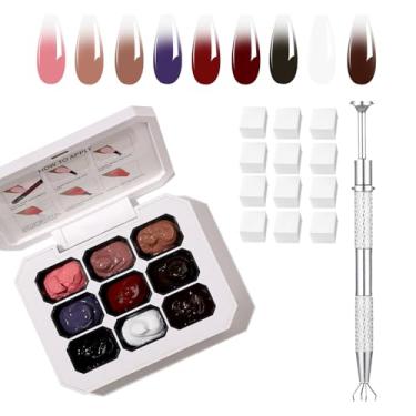 Imagem de SMSMYXF Conjunto de esmalte de unhas de gel Ombre da Finger Secret, 9 cores, kit de gel de pintura gradiente UV com guia de aplicação (OMBRE-8, 1 conjunto)