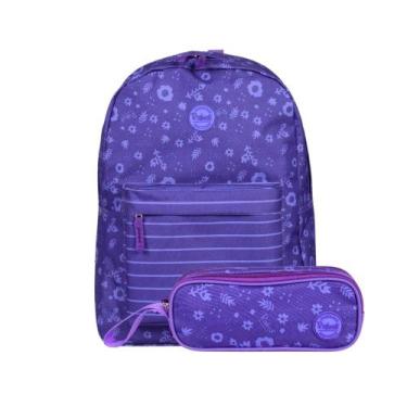 Imagem de Kit Escolar Juvenil Rabisk Floral Mochila Impermeável RK2472 + Estojo 