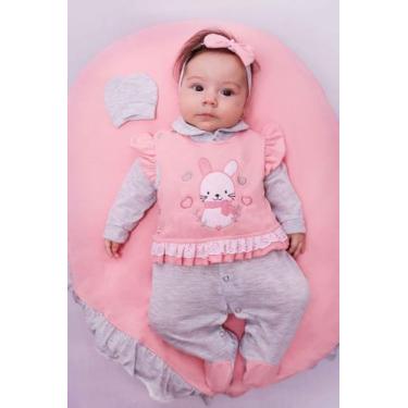 Imagem de Saída de Maternidade Menina Coelhinha 04 peças Bordada Rosa - Maribaby
