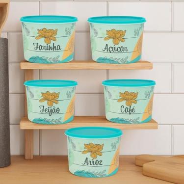 Imagem de Kit potes porta mantimentos 5pcs plastico multiuso lotus 2l decorado r