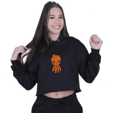 Imagem de Cropped Moletom Feminino Baby Groot Guardião - Lafre, Preto, GG