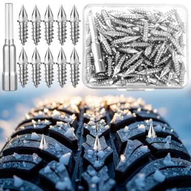 Imagem de Shimeyao 100 peças de parafusos de carboneto para pneu com pontas de neve resistentes kit de pregos de gelo com ferramenta de instalação para quadriciclo carro, motocicleta, corrida, motocicletas