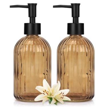 Imagem de Dispensador de sabão de vidro com bomba de plástico, dispensador de sabão de mão para lavar as mãos, dispensador de loção para detergente líquido, gel de banho de loção (marrom listrado)