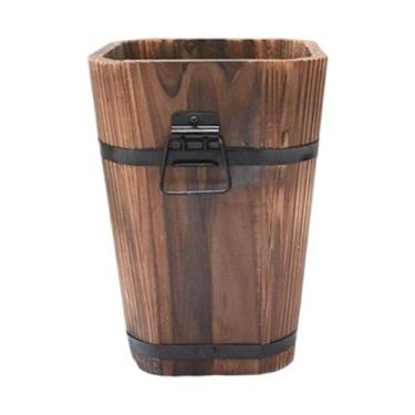 Imagem de Baoblaze Vaso de flores de balde de madeira, presente decorativo de inauguração de casa, recipiente de plantas rústico para mesa, mesa, quintal interno/externo, M