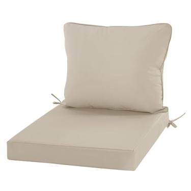 Imagem de Almofada externa de 48 cm x 48 cm para móveis de pátio – Almofada de cadeira de pátio repelente à água e resistente ao desbotamento para jardim, deck ou varanda – creme